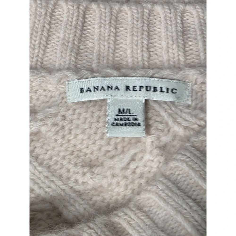 Banana Republic Ladies Lambswool Angora Cream LtPink Cable Knit Poncho Size M/L